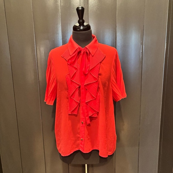 Zara Red Ruffled Short Sleeve Blouse - Picture 1 of 7